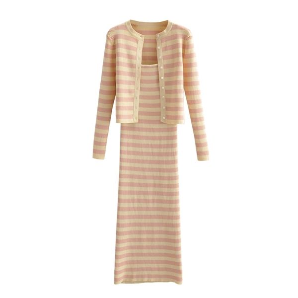 women sweater suits sets casual striped short cardigans and strap knitted long dress fashion 210524, White
women sweater suits sets casual striped short cardigans and strap knitted long dress fashion 210524, White
