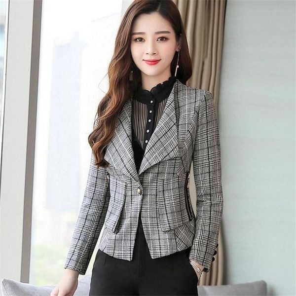 spring autumn women blazer ladies single button plaid business suits coat female short slim plus size 3xl jackets clothes, White;black
spring autumn women blazer ladies single button plaid business suits coat female short slim plus size 3xl jackets clothes, White;black