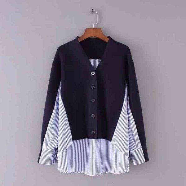 women's two-piece artificial sweater with striped seams, v-neck casual sweater, long sve, single cht, spring and autumn, White;black
women's two-piece artificial sweater with striped seams, v-neck casual sweater, long sve, single cht, spring and autumn, White;black