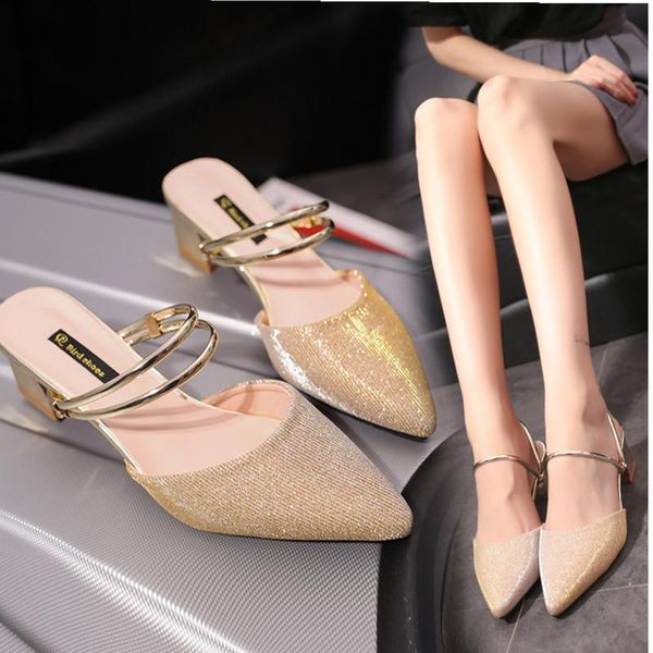 dress shoes party chic women mules slipper pointed toe block strap closed shallow high heels sandals gold silver korean pumps, Black
dress shoes party chic women mules slipper pointed toe block strap closed shallow high heels sandals gold silver korean pumps, Black
