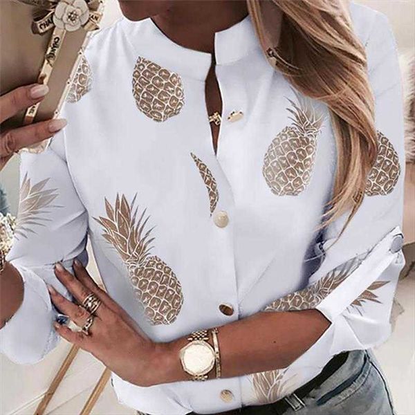 crew neck long sleeve office women blouses outwear pineapple print buttons work formal top, White
crew neck long sleeve office women blouses outwear pineapple print buttons work formal top, White