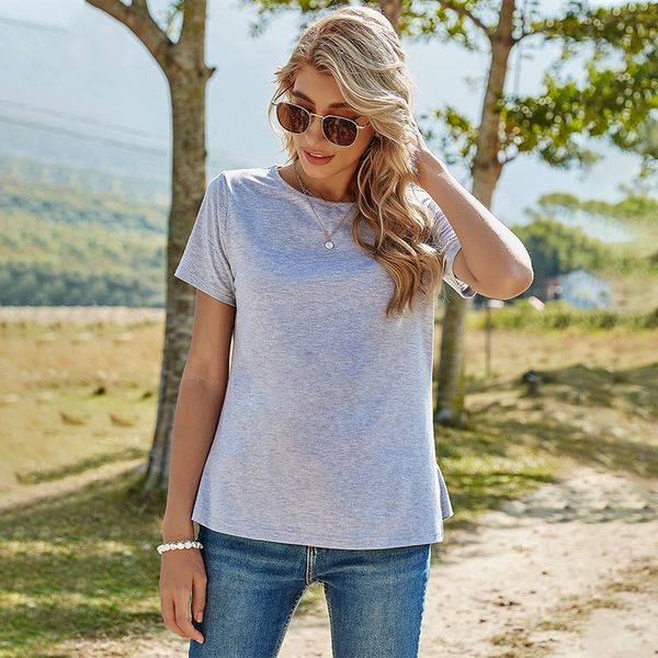 2021 spring and summer new fashion european and american style womens solid color pullover loose round neck back lace short sleeve t-shirt f, White
2021 spring and summer new fashion european and american style womens solid color pullover loose round neck back lace short sleeve t-shirt f, White