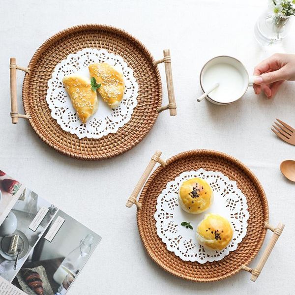dishes & plates rattan handle round plate breakfast fruit bread snack storage handmade woven tray basket for bakery pography props
dishes & plates rattan handle round plate breakfast fruit bread snack storage handmade woven tray basket for bakery pography props