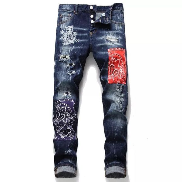 2021 new european men's male jeans scratched torn hole patch badge slim trendy denim pants trousers 02hx, Blue
2021 new european men's male jeans scratched torn hole patch badge slim trendy denim pants trousers 02hx, Blue
