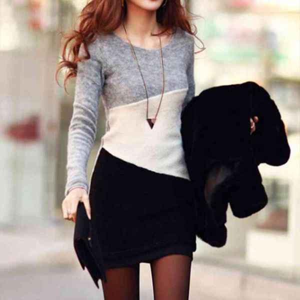 womens elegant knitted sweater dress fashion casual patchwork mini dress furry warm outfits autumn winter party sweater, Black;gray
womens elegant knitted sweater dress fashion casual patchwork mini dress furry warm outfits autumn winter party sweater, Black;gray