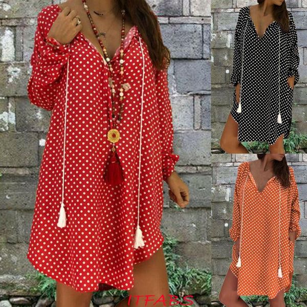 women v neck summer casual loose long sleeve baggy dress loose boho style polka dot summer dress sunderss plus size -3xl, Black;gray
women v neck summer casual loose long sleeve baggy dress loose boho style polka dot summer dress sunderss plus size -3xl, Black;gray