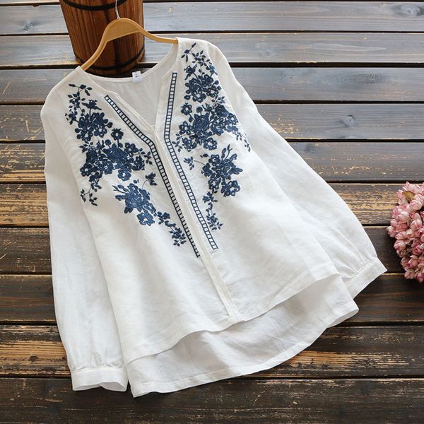 2021 new long lseeve oversize women blouse shirt white cotton linen vintage flower embroidery v ncek pullover blusas 4mqs, Black;brown
2021 new long lseeve oversize women blouse shirt white cotton linen vintage flower embroidery v ncek pullover blusas 4mqs, Black;brown