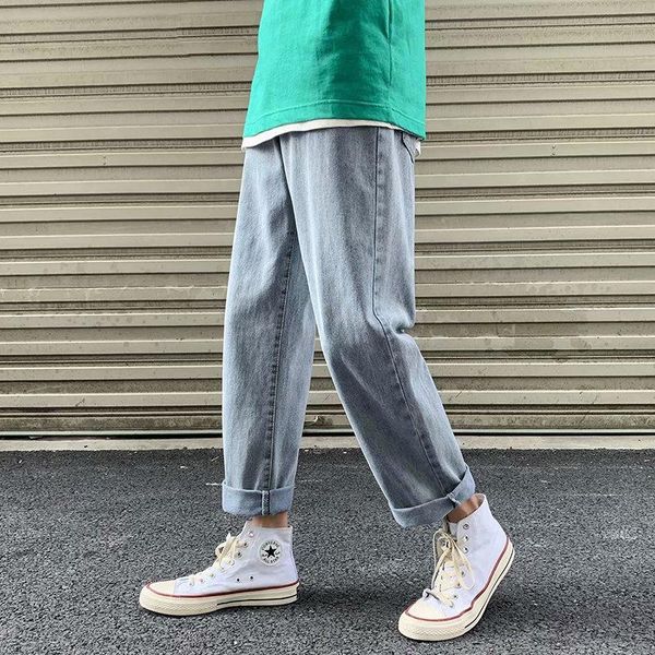 men's jeans 2021 spring summer men loose straight leg pants elastic waist casual denim clothes hip hop retro long d72, Blue 
men's jeans 2021 spring summer men loose straight leg pants elastic waist casual denim clothes hip hop retro long d72, Blue