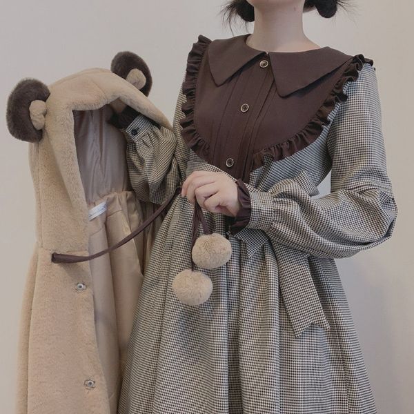 japanese lolita dress brown color dress vintage girl autumn winter base dress gothic lolita sweet cute schoolgirl, Black;gray
japanese lolita dress brown color dress vintage girl autumn winter base dress gothic lolita sweet cute schoolgirl, Black;gray