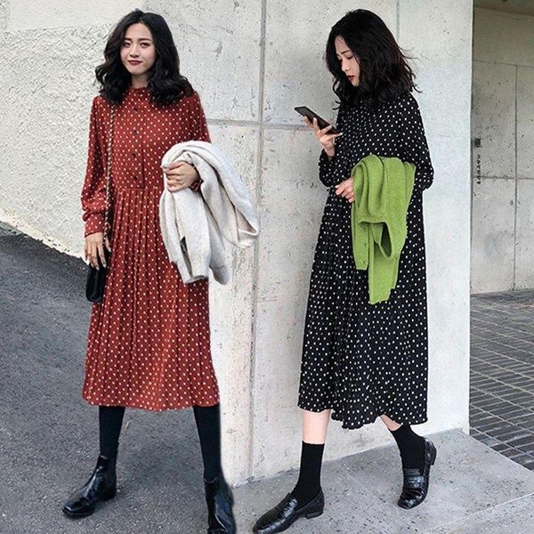 casual dresses women's polka dot chiffon dress 2021 autumn winter long sleeve stand collar bottoming loose maxi female party vestidos, Black;gray
casual dresses women's polka dot chiffon dress 2021 autumn winter long sleeve stand collar bottoming loose maxi female party vestidos, Black;gray