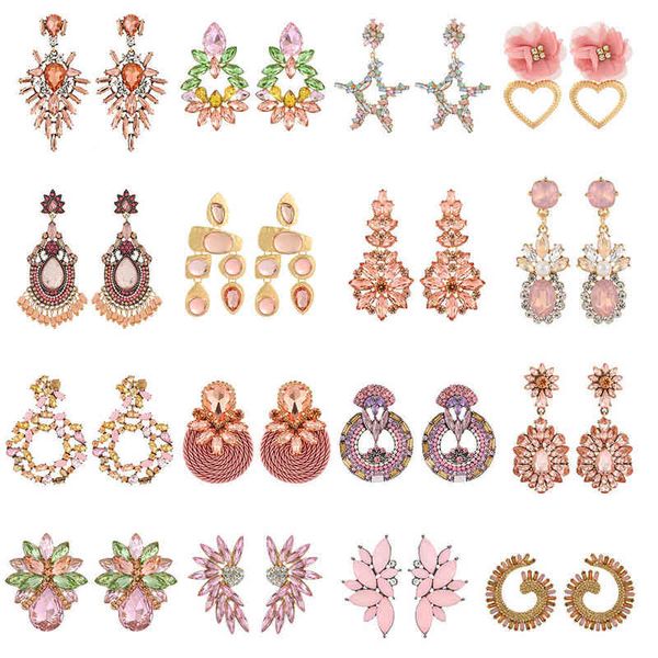 ztech new pink earrings for women jewelry big round oval crystal pendant luxury party accessories pendientes brincos feminino g220312, Silver