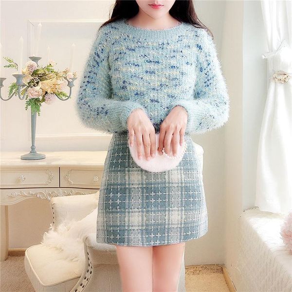 2021 new women autumn winter chic suit female long sleeve plush knitted pullover sweater + plaid mini skirt set two piece suits n301yqwt, Black;gray
2021 new women autumn winter chic suit female long sleeve plush knitted pullover sweater + plaid mini skirt set two piece suits n301yqwt, Black;gray