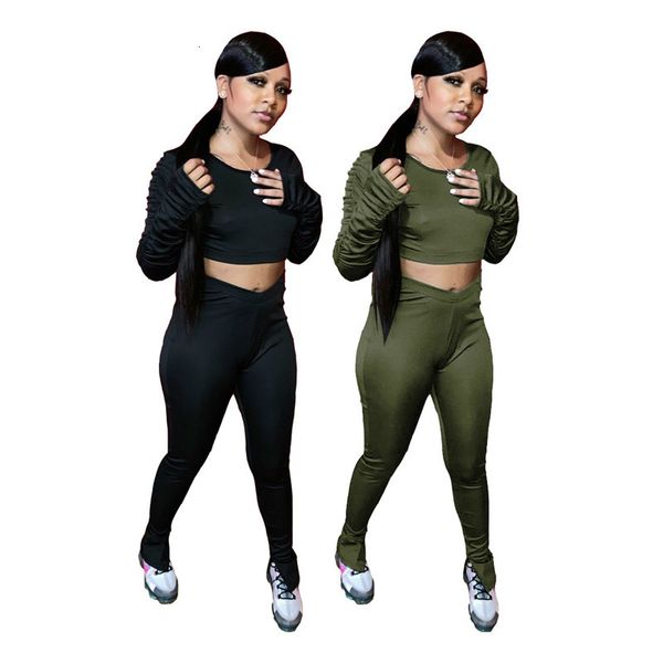 2021 new women two piece crop and pants solid stretch bodycon outfit joggor fitness matching set mujor wholesale dropshipping zf5a, Gray