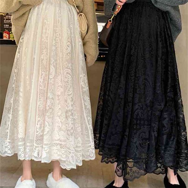 werueruyu spring and summer women's waist gauze lace skirt thin a a-line long 210619, Black
werueruyu spring and summer women's waist gauze lace skirt thin a a-line long 210619, Black
