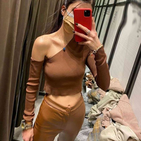 spring brown one shoulder women sweater za femme chandails fashion jumper mujer crop zora suteres, White;black
spring brown one shoulder women sweater za femme chandails fashion jumper mujer crop zora suteres, White;black