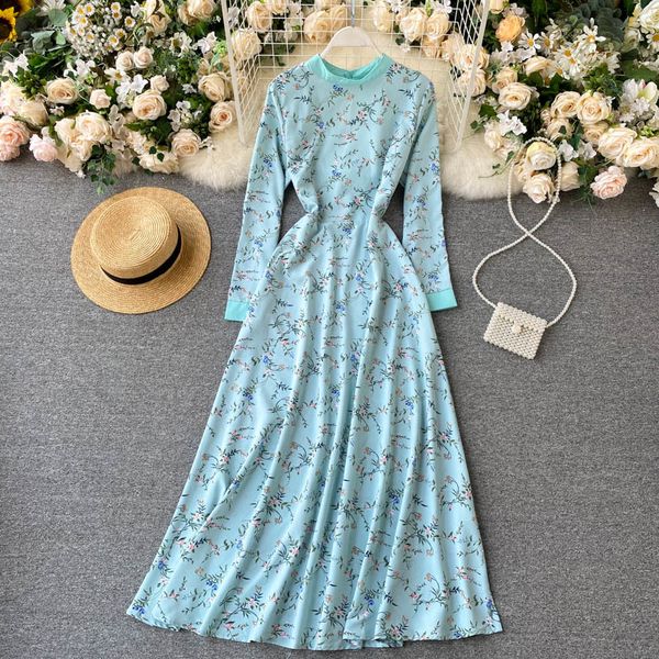 2021 vintage blue floral casual round neck long sleeve high waist slim elegant maxi es female robe mujer autumn j9kt, Black;gray
2021 vintage blue floral casual round neck long sleeve high waist slim elegant maxi es female robe mujer autumn j9kt, Black;gray
