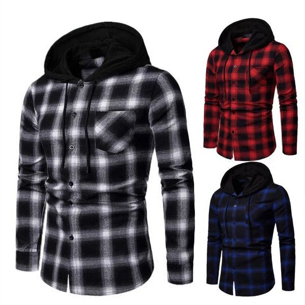 men's casual shirts autumn fashion plaid long sleeve cotton pullover hooded shirt winter mens blouse, White;black
men's casual shirts autumn fashion plaid long sleeve cotton pullover hooded shirt winter mens blouse, White;black
