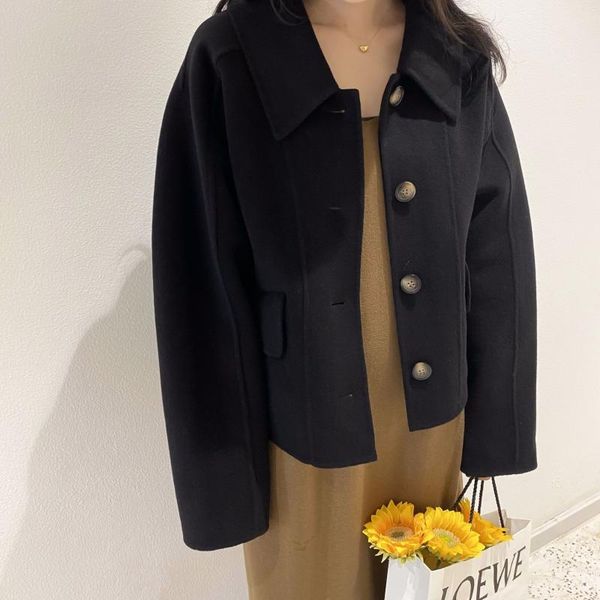 women's wool & blends 21 autumn and winter korean short coat double-sided simple, Black
women's wool & blends 21 autumn and winter korean short coat double-sided simple, Black