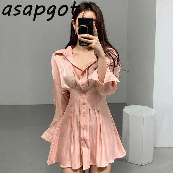 korean chic elegant slim luster waist pleated back lace up shirt dress women mini lapel single breasted solid vestido feminino 210610, Black;gray
korean chic elegant slim luster waist pleated back lace up shirt dress women mini lapel single breasted solid vestido feminino 210610, Black;gray