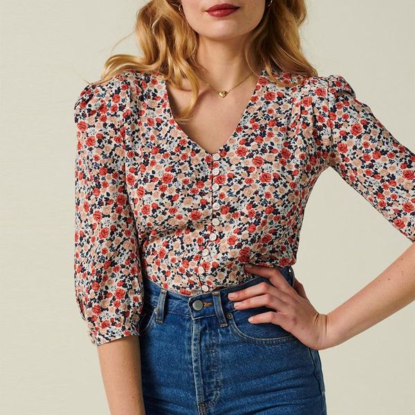 women's blouses & shirts summer chiffon blouse women v neck button-up floral print casual womens and blusas mujer de moda 2021 verano, White
women's blouses & shirts summer chiffon blouse women v neck button-up floral print casual womens and blusas mujer de moda 2021 verano, White