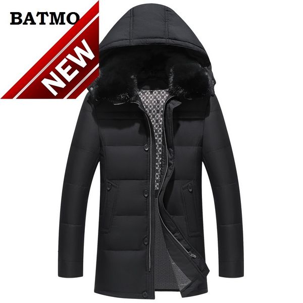 batmo 2018 new arrival winter thiked warm rabbit fur collar white duck down hooded long jackets men, Black 
batmo 2018 new arrival winter thiked warm rabbit fur collar white duck down hooded long jackets men, Black