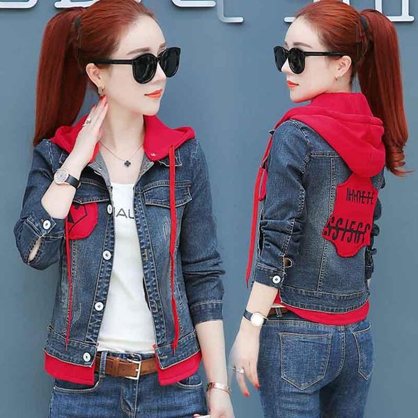 women's jackets denim jacket long-sleeved spring 2021 short hooded fake two coat casual clothing female, Black;brown
women's jackets denim jacket long-sleeved spring 2021 short hooded fake two coat casual clothing female, Black;brown