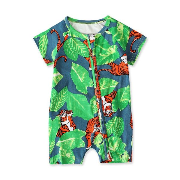 europe and america summer boy's short sleeves green color leaves tiger zipper romper, Blue
europe and america summer boy's short sleeves green color leaves tiger zipper romper, Blue