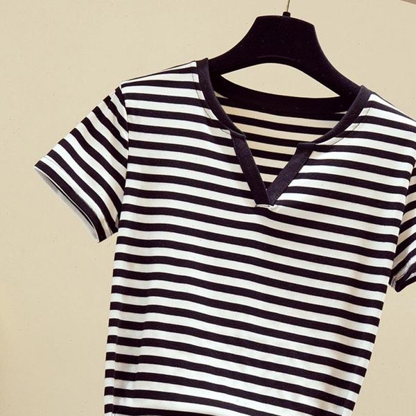 2021 summer simple striped t shirt women cotton oversize v neck knitted plain tees harajuku street casual female clothes, White
2021 summer simple striped t shirt women cotton oversize v neck knitted plain tees harajuku street casual female clothes, White