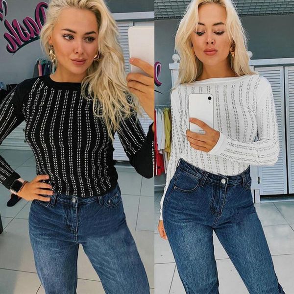 women's blouses & shirts spring autumn women blouse fashion shiny rhinestone long sleeve o-neck blusas shirt femininas e3, White
women's blouses & shirts spring autumn women blouse fashion shiny rhinestone long sleeve o-neck blusas shirt femininas e3, White