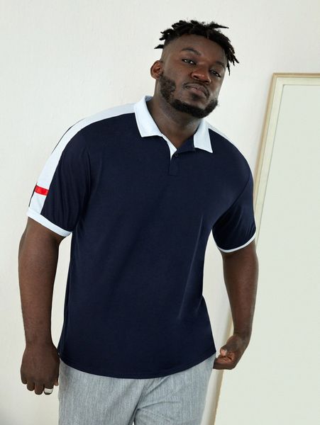 extended sizes men contrast side seam polo shirt z2ed#, White;black 
extended sizes men contrast side seam polo shirt z2ed#, White;black
