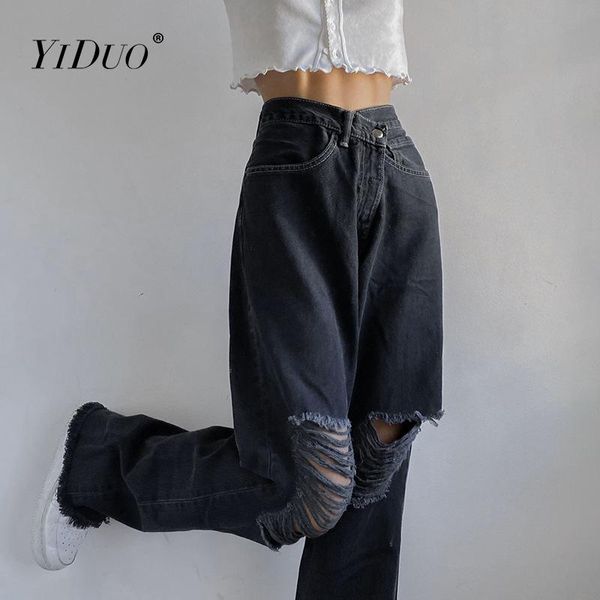 women's jeans yiduo loose black boyfriend pants women ripped high waist denim fashion holes distressed trousers streetwear, Blue
women's jeans yiduo loose black boyfriend pants women ripped high waist denim fashion holes distressed trousers streetwear, Blue