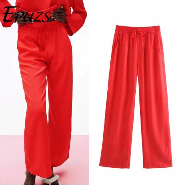 women's pants & capris woman wide leg za 2021 summer trousers chic elastic high waist loose pocket casual women red clothing, Black;white
women's pants & capris woman wide leg za 2021 summer trousers chic elastic high waist loose pocket casual women red clothing, Black;white