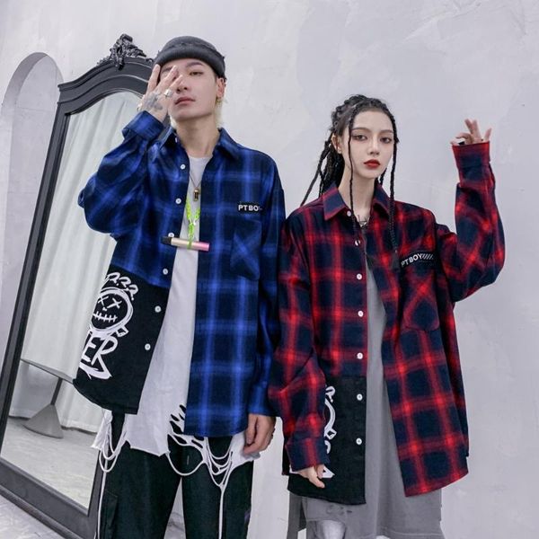 men's casual shirts drop high street hip hop cartoon print plaid shirt couple long sleeve oversize loose cotton mens outerwear, White;black
men's casual shirts drop high street hip hop cartoon print plaid shirt couple long sleeve oversize loose cotton mens outerwear, White;black