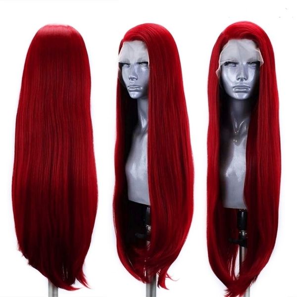 red long straight wine color synthetic hair front glueless t part lace wigs natural hairline for women, Black
red long straight wine color synthetic hair front glueless t part lace wigs natural hairline for women, Black