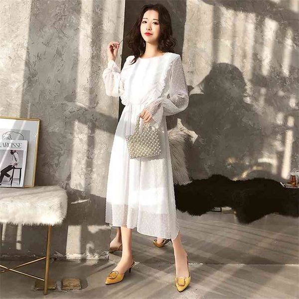 ruffles polka dot women chiffon dress elastic waist flare sleeve female long vestidos a-line white 210607, Black;gray
ruffles polka dot women chiffon dress elastic waist flare sleeve female long vestidos a-line white 210607, Black;gray
