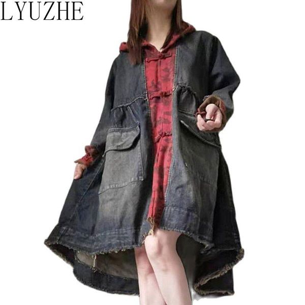 women's trench coats lyuzhe vintage patchwork denim women 2021 autumn hooded windbreaker coat hole spliced irregular female qdy339, Tan;black
women's trench coats lyuzhe vintage patchwork denim women 2021 autumn hooded windbreaker coat hole spliced irregular female qdy339, Tan;black
