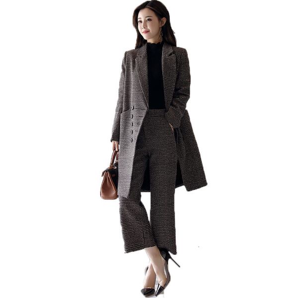 european and american retro-long korean casual loose-sleeves style of women plaid coat+ nine points/two-piece pants/ensemble 9hao, Gray
european and american retro-long korean casual loose-sleeves style of women plaid coat+ nine points/two-piece pants/ensemble 9hao, Gray