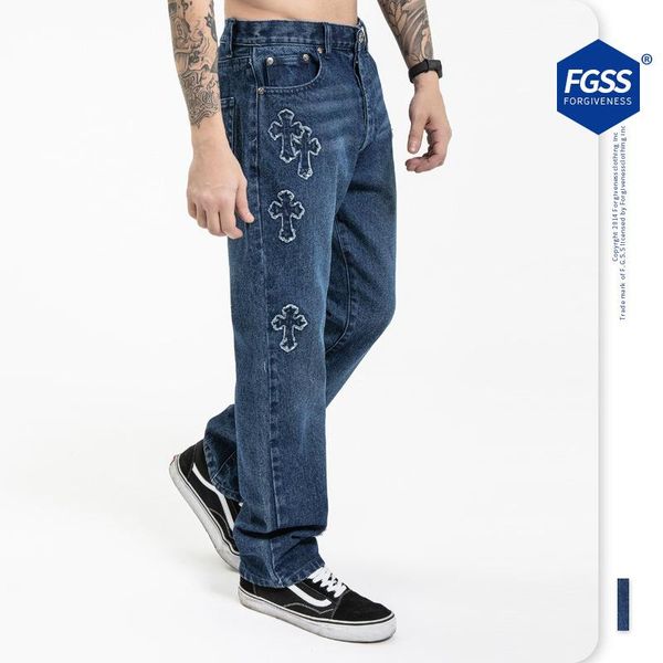 men's jeans fashion straight washed blue appliques do old cross casual trousers 
men's jeans fashion straight washed blue appliques do old cross casual trousers