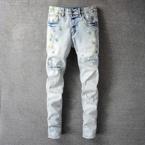 men's jeans light blue street ripped motorcycle pants retro hole punk designer graphic
men's jeans light blue street ripped motorcycle pants retro hole punk designer graphic