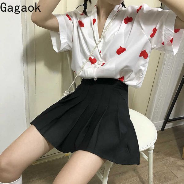 women sweet blouse spring autumn v-neck short heart loose casual retro wild female fashion korean shirts 210531, White
women sweet blouse spring autumn v-neck short heart loose casual retro wild female fashion korean shirts 210531, White