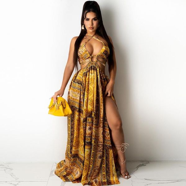 casual dresses vintage print summer dress women waist cut out backless halter robe 2021 festival clubwear bodycon party maxi, Black;gray 
casual dresses vintage print summer dress women waist cut out backless halter robe 2021 festival clubwear bodycon party maxi, Black;gray