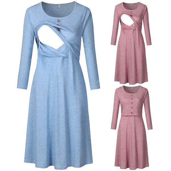 women maternity casual dresses long sleeve o-neck solid printed button nursing dress for breast feeding pajamas nightwear, White
women maternity casual dresses long sleeve o-neck solid printed button nursing dress for breast feeding pajamas nightwear, White