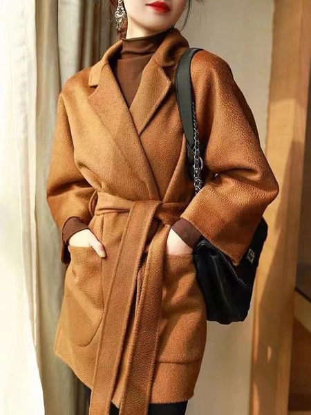 women's wool & blends 2021 autumn winter 100% water ripple coat double-sided woolen lace wholesale short overcoat for women, Black
women's wool & blends 2021 autumn winter 100% water ripple coat double-sided woolen lace wholesale short overcoat for women, Black