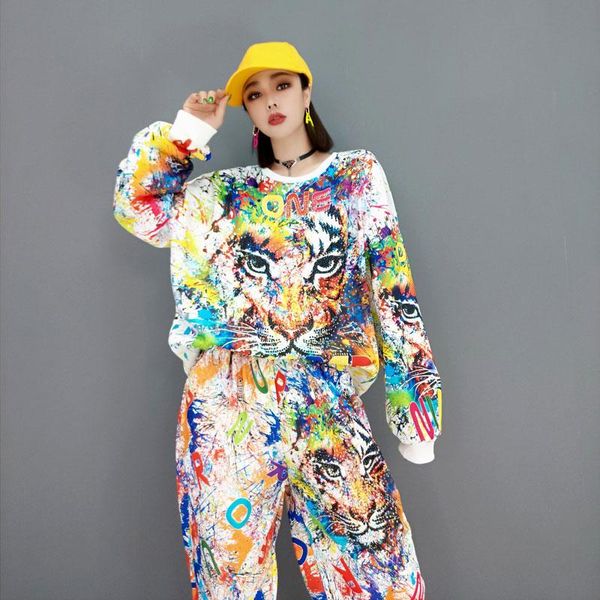 women's two piece pants spring and autumn cartoon graffiti tiger tracksuit women sets,super cool printing sweatshirt, White
women's two piece pants spring and autumn cartoon graffiti tiger tracksuit women sets,super cool printing sweatshirt, White