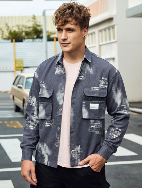 men slogan graphic bleach wash patched detail flap pocket denim shirt b1ks#, White;black
men slogan graphic bleach wash patched detail flap pocket denim shirt b1ks#, White;black