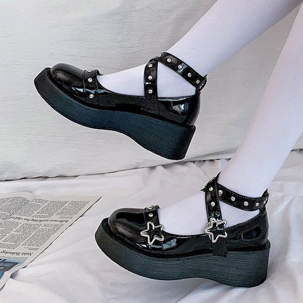 spring autumn women platform shoes metal star cross tied lolita shoes rivets girls thick sole leather shoes ankle strap 8570n, Black;white
spring autumn women platform shoes metal star cross tied lolita shoes rivets girls thick sole leather shoes ankle strap 8570n, Black;white