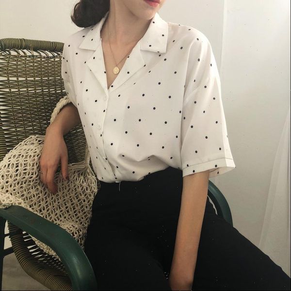 womens clothing fashion women polka dot summer short sleeve blouse womens turn down collar casual short, White
womens clothing fashion women polka dot summer short sleeve blouse womens turn down collar casual short, White