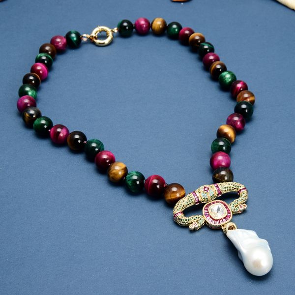 guaiguai jewelry natural mix color tiger eye round necklace white keshi pearl cz pave gold color plated pendant necklace for women, Silver
guaiguai jewelry natural mix color tiger eye round necklace white keshi pearl cz pave gold color plated pendant necklace for women, Silver