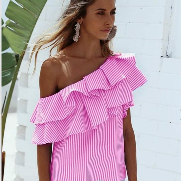 women's blouses & shirts ins irregular ruffles drop shoulder striped casual off sleeveless woman vocation, White
women's blouses & shirts ins irregular ruffles drop shoulder striped casual off sleeveless woman vocation, White