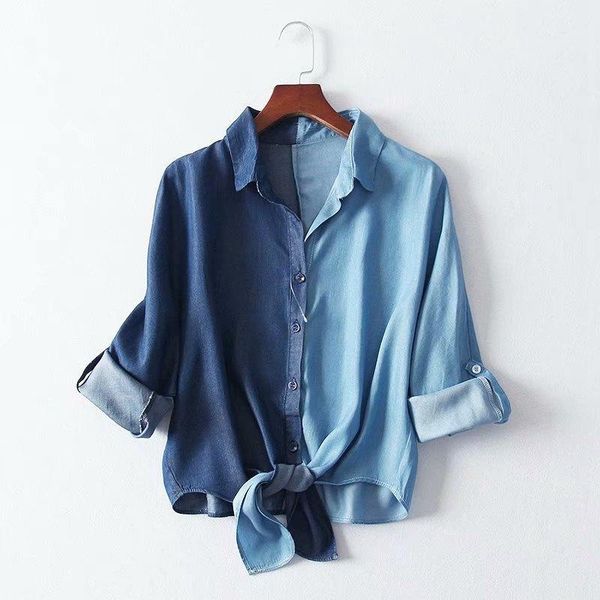 women's blouses & shirts women blouse spring autumn casual mid-length long sleeve contrast stitching denim jeans shirt blusa muj, White
women's blouses & shirts women blouse spring autumn casual mid-length long sleeve contrast stitching denim jeans shirt blusa muj, White